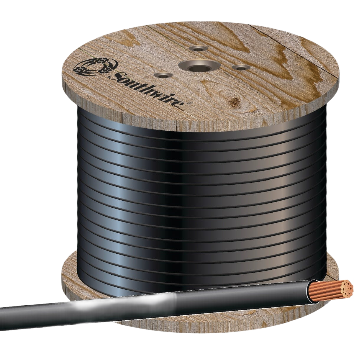 Roll of black copper fence wire on a wooden spool for durable home improvement and dog containment projects