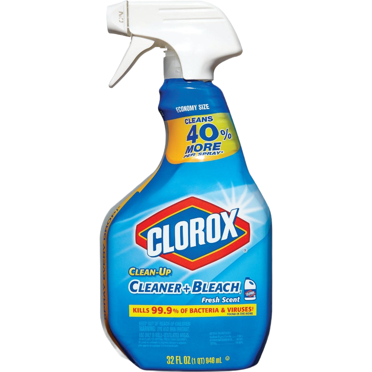 Blue spray bottle of Clorox cleaner and bleach with fresh scent, disinfecting solution from cleaning supplies under $50 collection