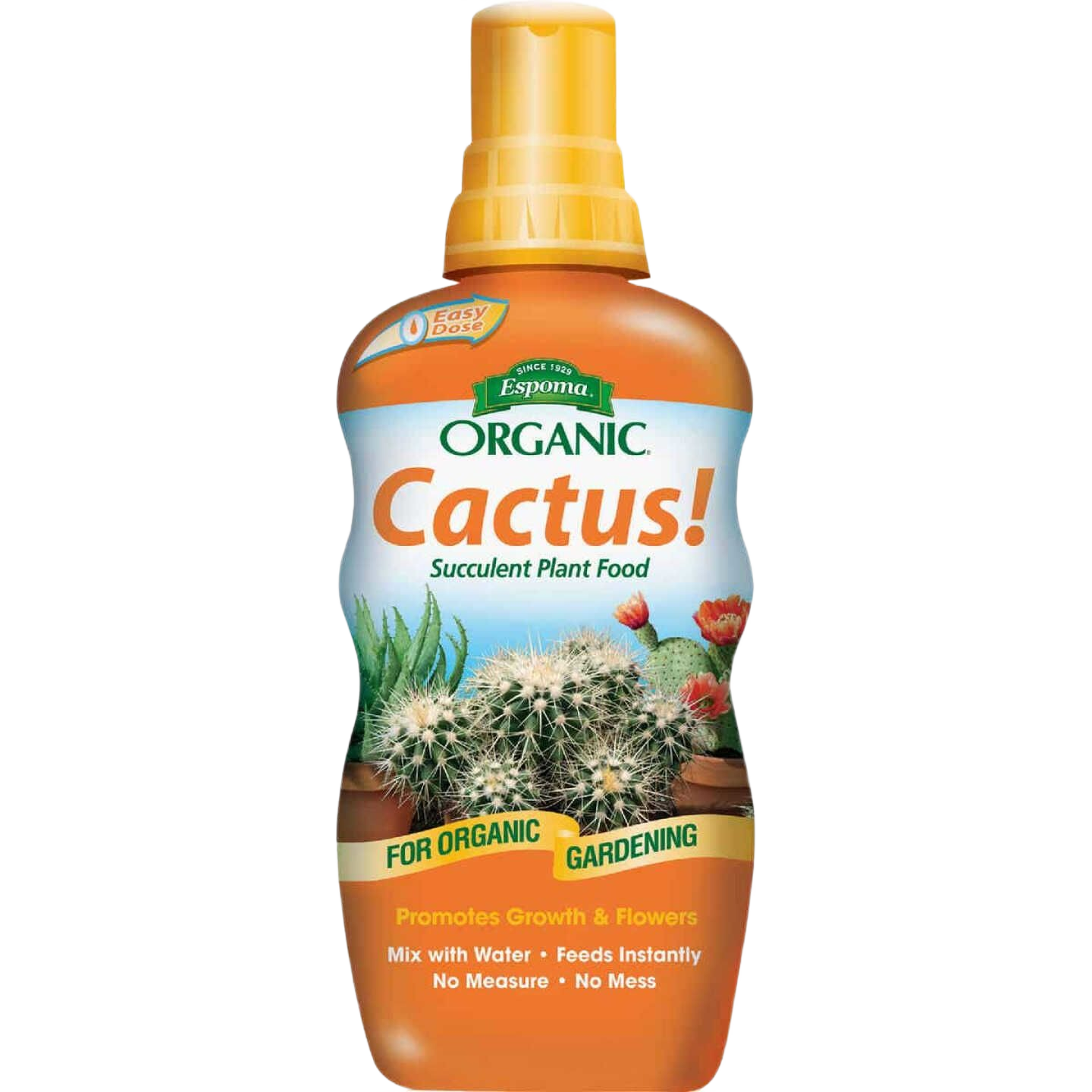 Orange bottle of organic cactus and succulent liquid plant fertilizer for plant food and garden care collections