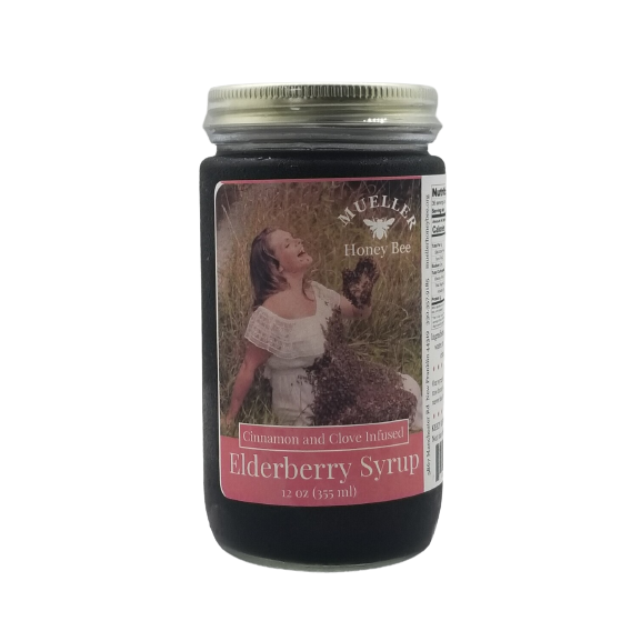 12 oz jar of cinnamon and clove infused elderberry syrup from Mueller Honey Bee in food and beverage collection