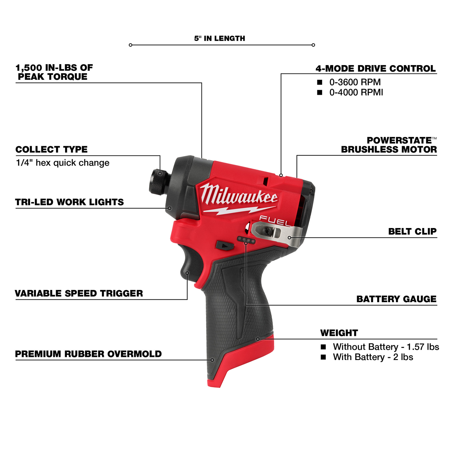Red and black compact cordless impact driver with brushless motor, variable speed trigger, and belt clip for home improvement tasks