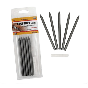 Pack of five gray pencil lead refills with three white erasers for woodworking hand tools and measuring use