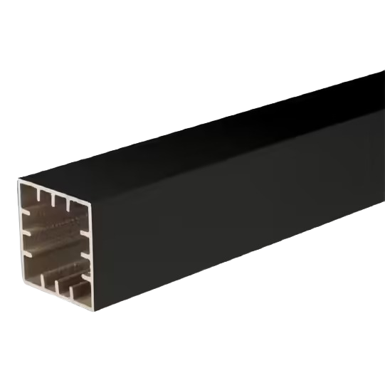 Matte black composite post sleeve with hollow square design for durable outdoor railing support in home improvement projects