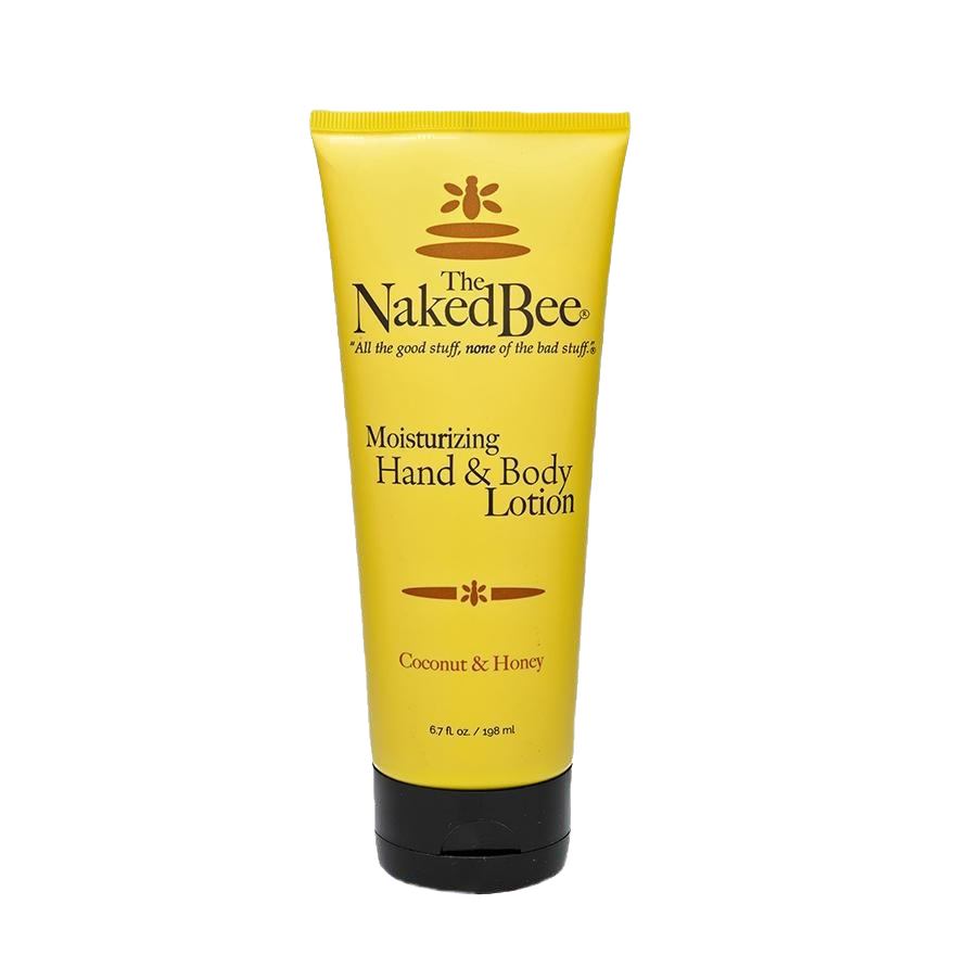 Yellow tube of moisturizing hand and body lotion with coconut and honey scent from health and beauty skin care collection