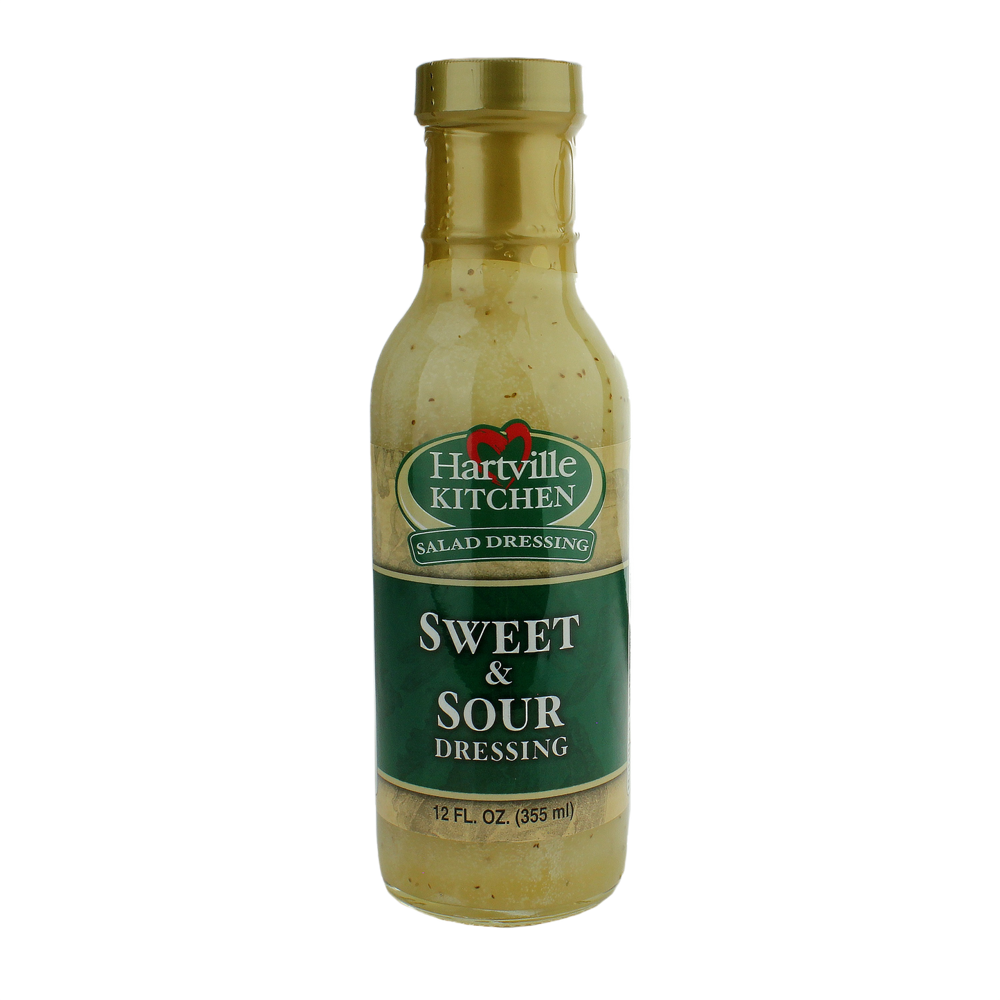 Bottle of Hartville Kitchen sweet and sour salad dressing in green-labeled 12 oz packaging for popular condiment selection