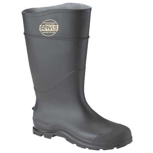 Men's black PVC safety rubber boot with fleece lining and rugged sole for work footwear in safety gear collection