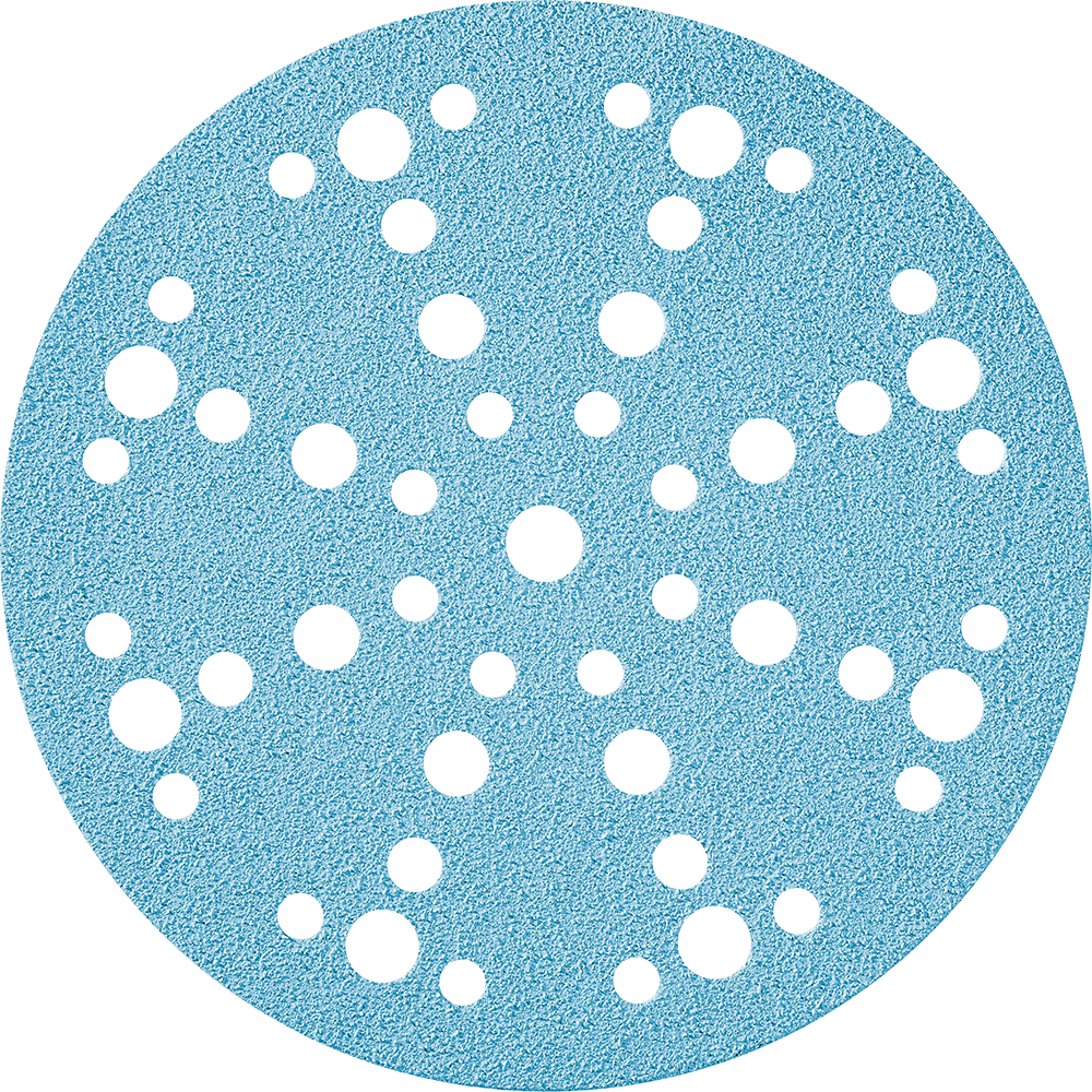 Blue 150mm abrasive disc with multiple ventilation holes for sanding and grinding in power tool accessories collection