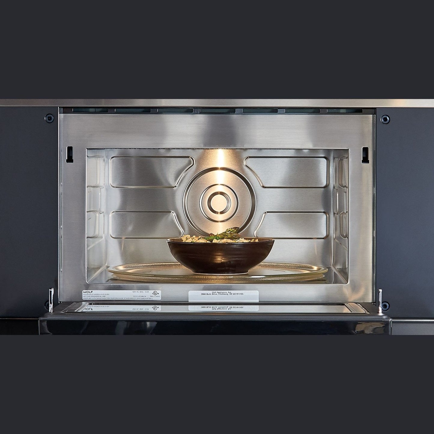 Stainless steel drop down microwave oven with interior light and glass turntable for home improvement projects