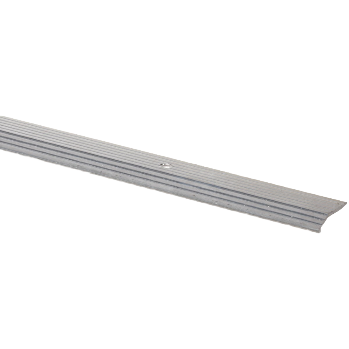 Satin silver aluminum fluted carpet trim bar used as a transition strip in flooring tools and materials collections