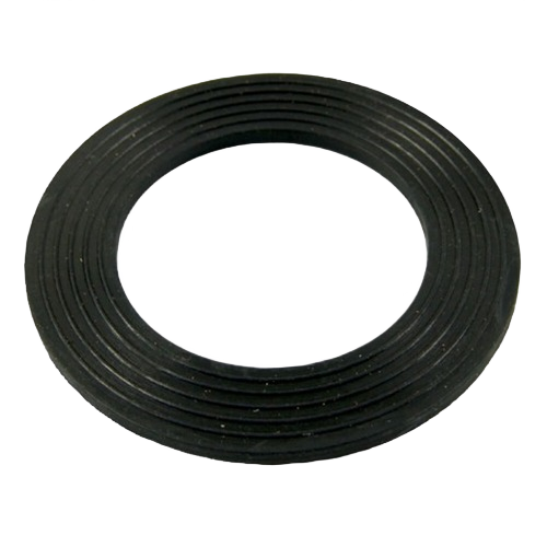 Black flat bath shoe gasket with concentric ridges for sealing in plumbing and home improvement projects