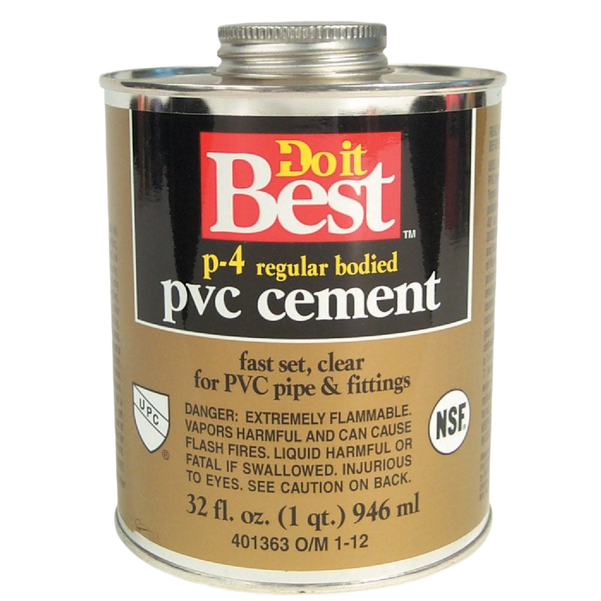Can of clear regular bodied PVC cement for plumbing pipe and fittings in home improvement projects