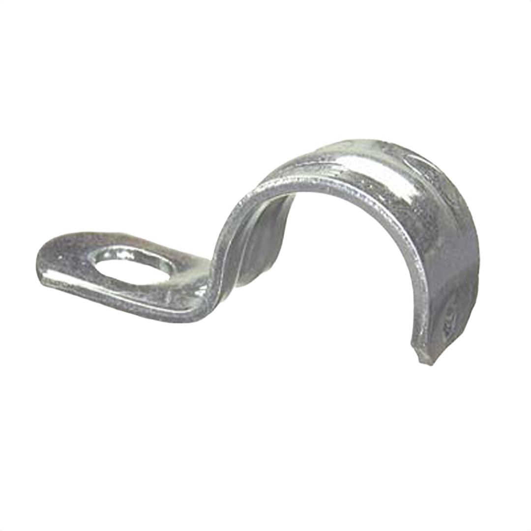 Zinc-plated steel conduit strap with one mounting hole for securing EMT in electrical and home improvement projects