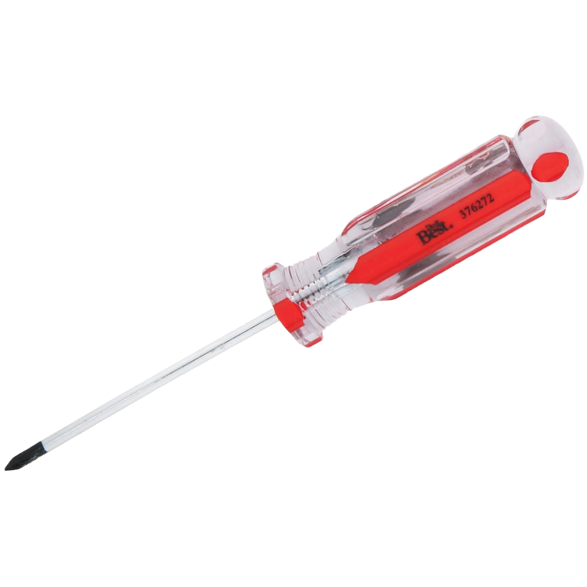 Clear-handle Phillips screwdriver with red grip insert and 2.5-inch blade for home improvement tasks
