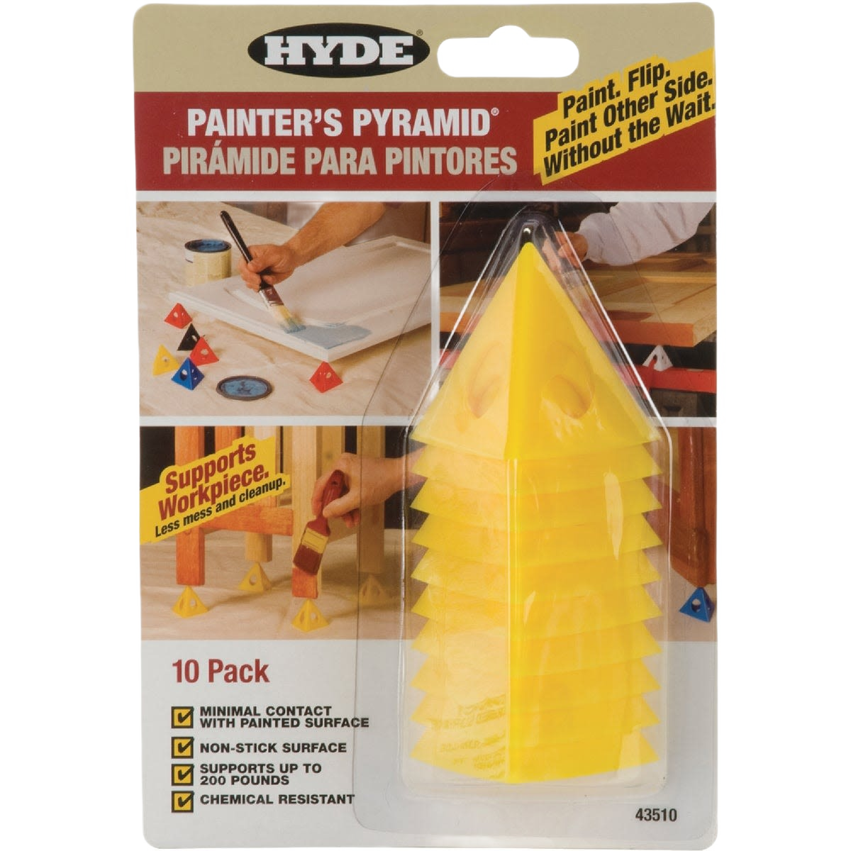Yellow plastic painter’s pyramids 10-pack for supporting workpieces in paint supplies and home improvement collections