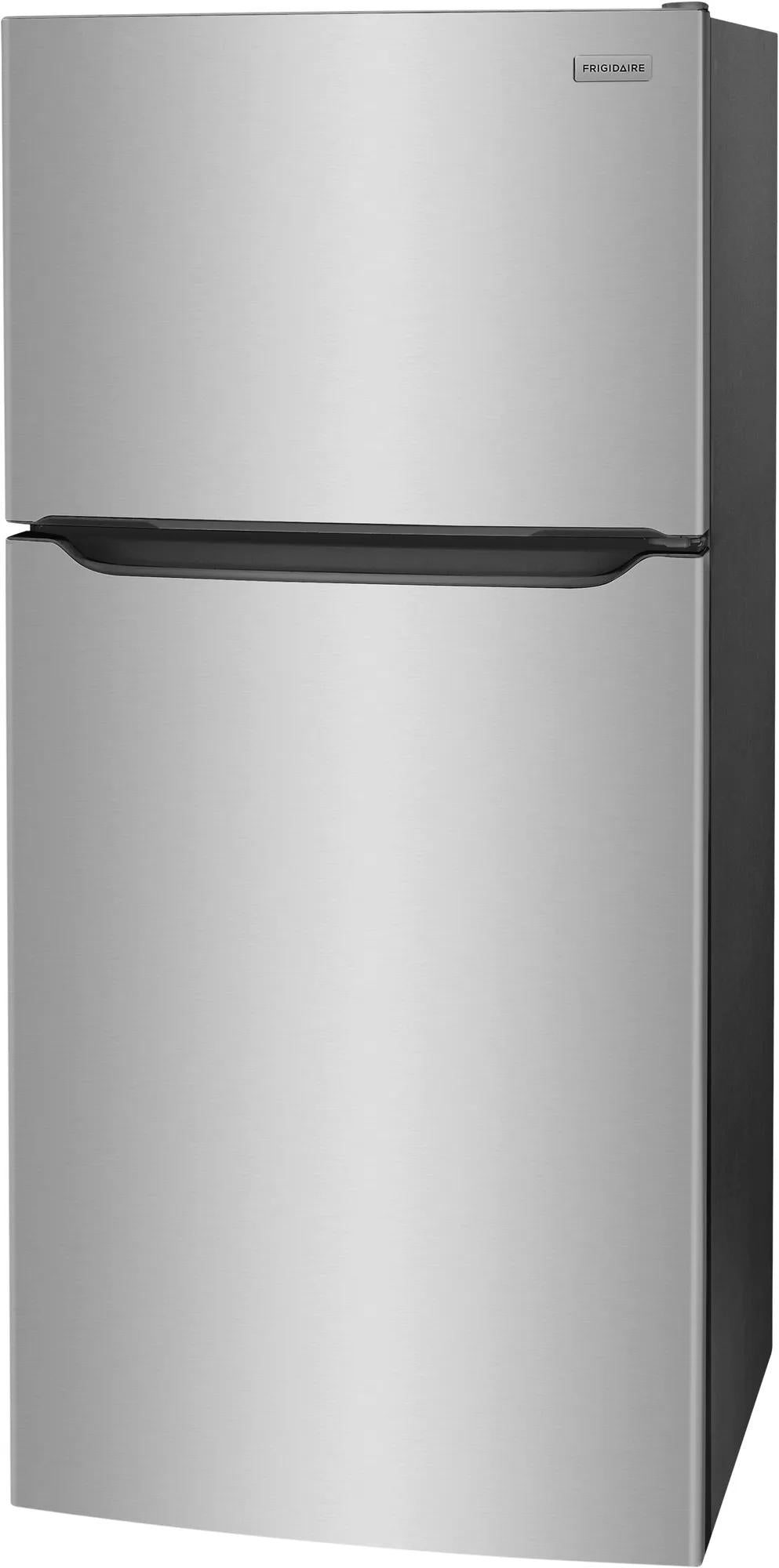 garage ready top freezer refrigerator in stainless steel finish with integrated handle in kitchen appliances collection