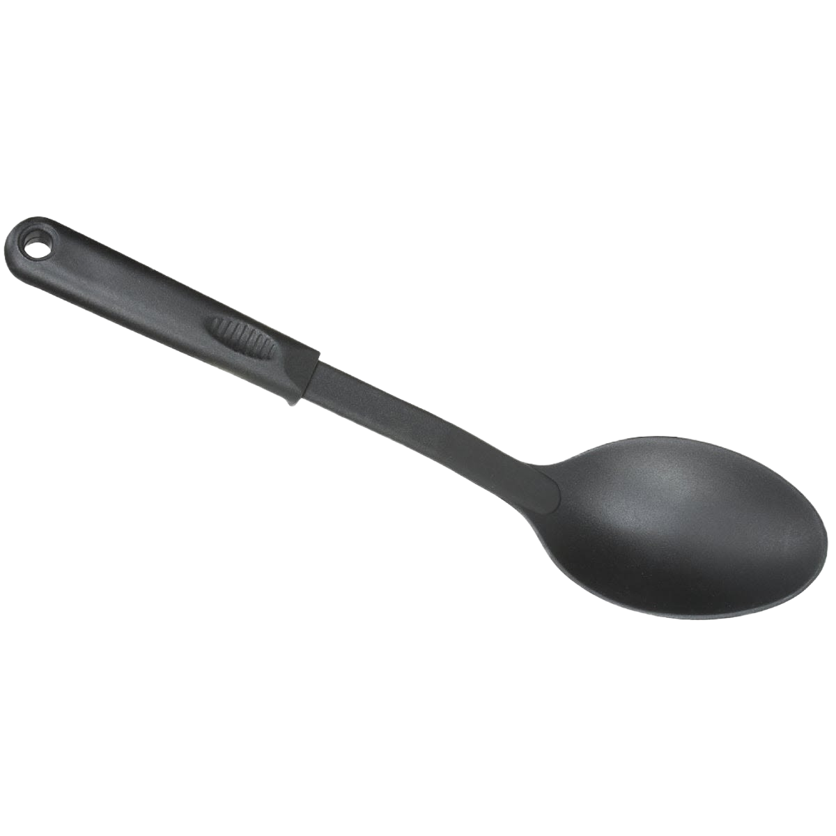 Black nylon serving spoon with ergonomic handle, heat-resistant and ideal for kitchenware and cooking utensils collections