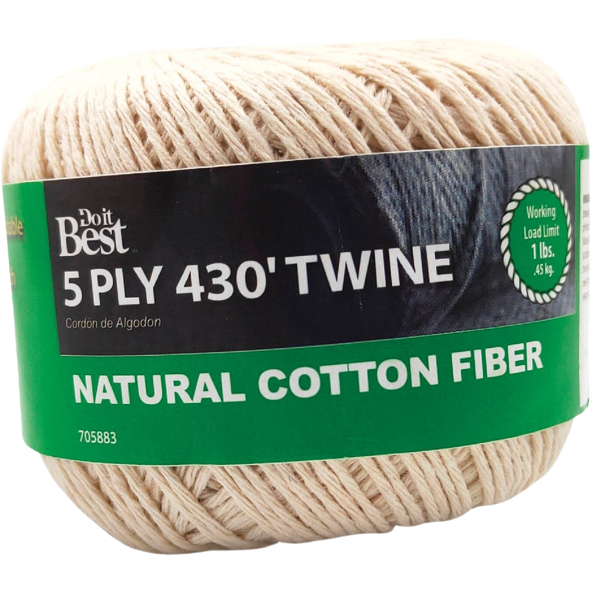 Natural cotton fiber twine spool with 5-ply strength and 430 feet length for home improvement and tools use