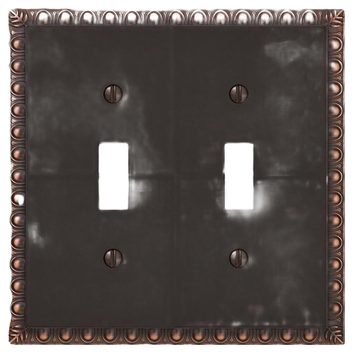 Antique bronze double toggle wall plate with decorative egg and dart border for home improvement projects
