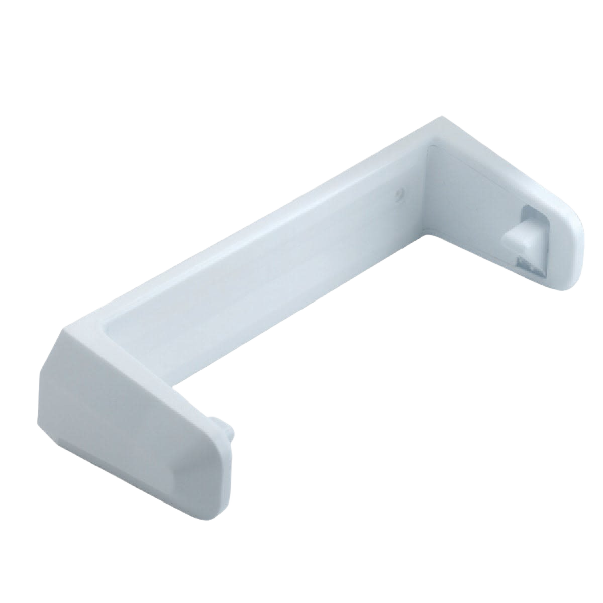 White spring-loaded paper towel holder arm designed for easy roll replacement in kitchen or home use