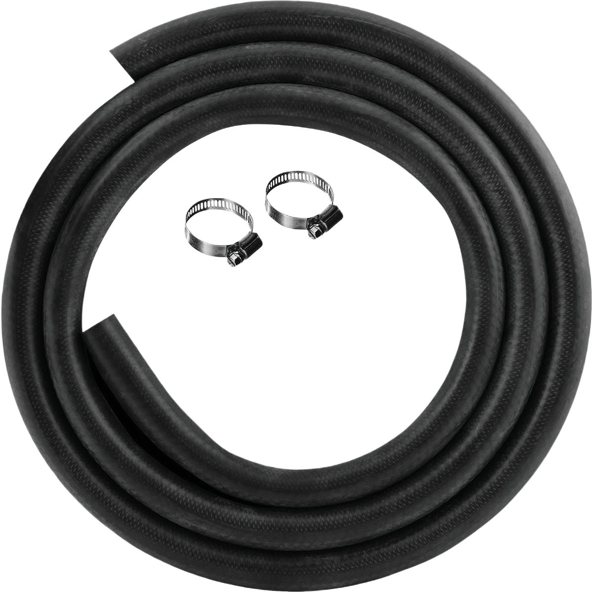 Flexible black dishwasher drain hose with two metal clamps for plumbing repairs under $50 collections