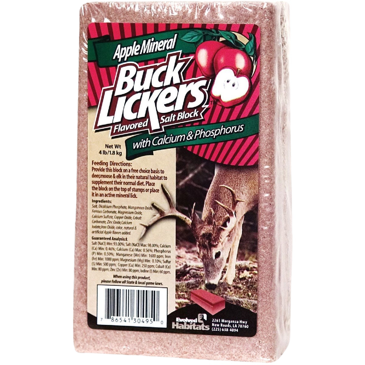 Buck Lickers flavored salt block with calcium and phosphorus for livestock mineral supplementation