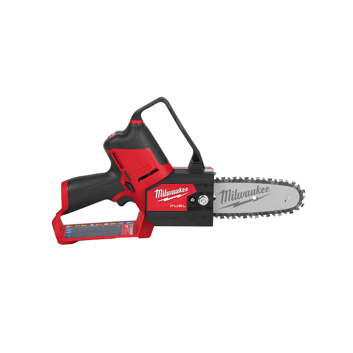 Compact red and black cordless pruning saw with 6-inch chain blade for efficient home improvement and outdoor trimming tasks