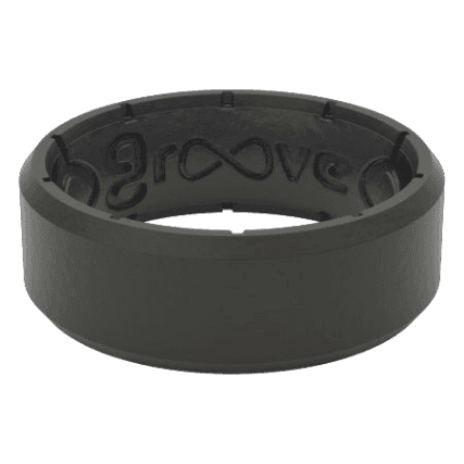 Black silicone ring with smooth matte finish and embossed interior design for comfortable everyday wear