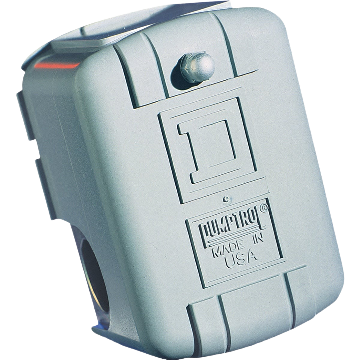 Gray pumptrol pressure switch with embossed logo and adjustment knob for home improvement tools and supplies