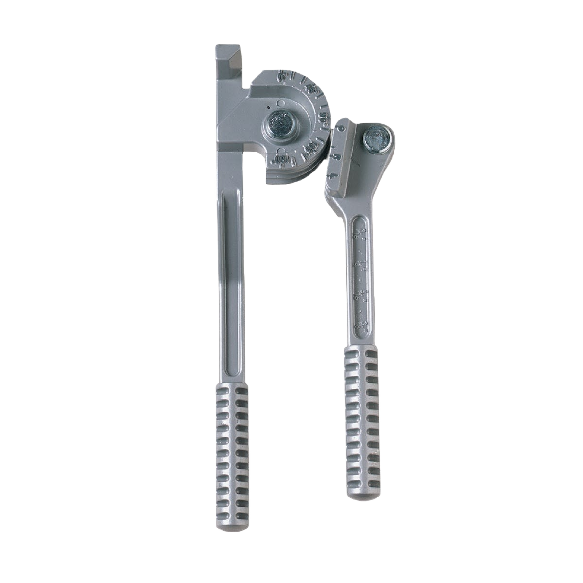 Metal tube bender tool with calibrated angle markings for precise bending in plumbing and home improvement collections