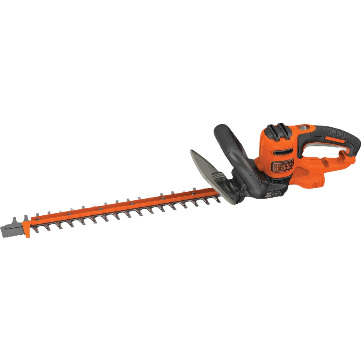 Orange and black corded electric hedge trimmer with 20-inch sawblade for home improvement tasks