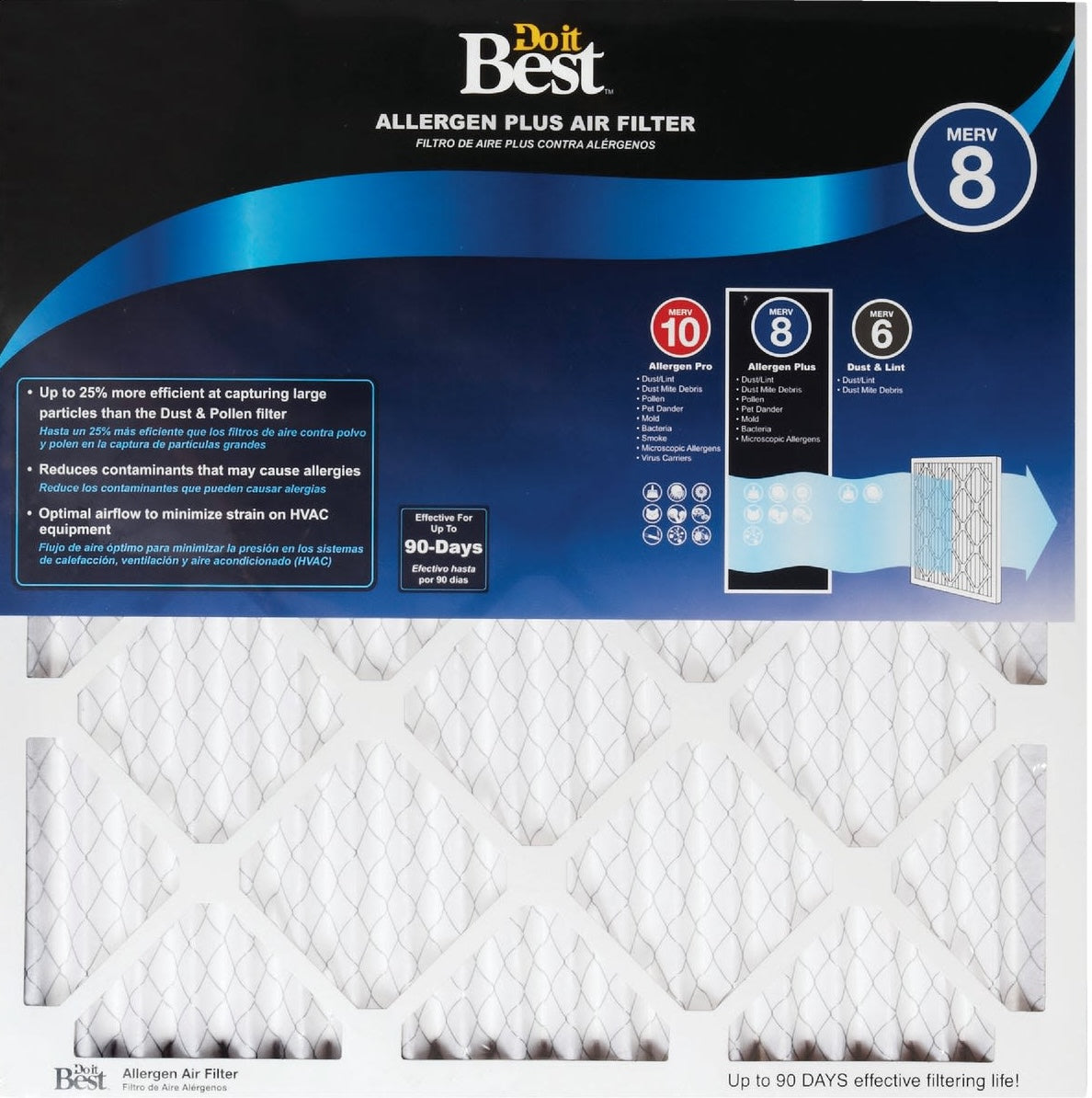 Do it Best Efficiency Rated Allergen Plus furnace filter MERV 8 for heating, cooling, and air management under $50