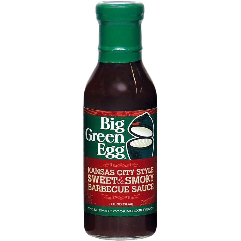 Bottle of Big Green Egg Kansas City style sweet and smoky barbecue sauce for grilling and outdoor living collections