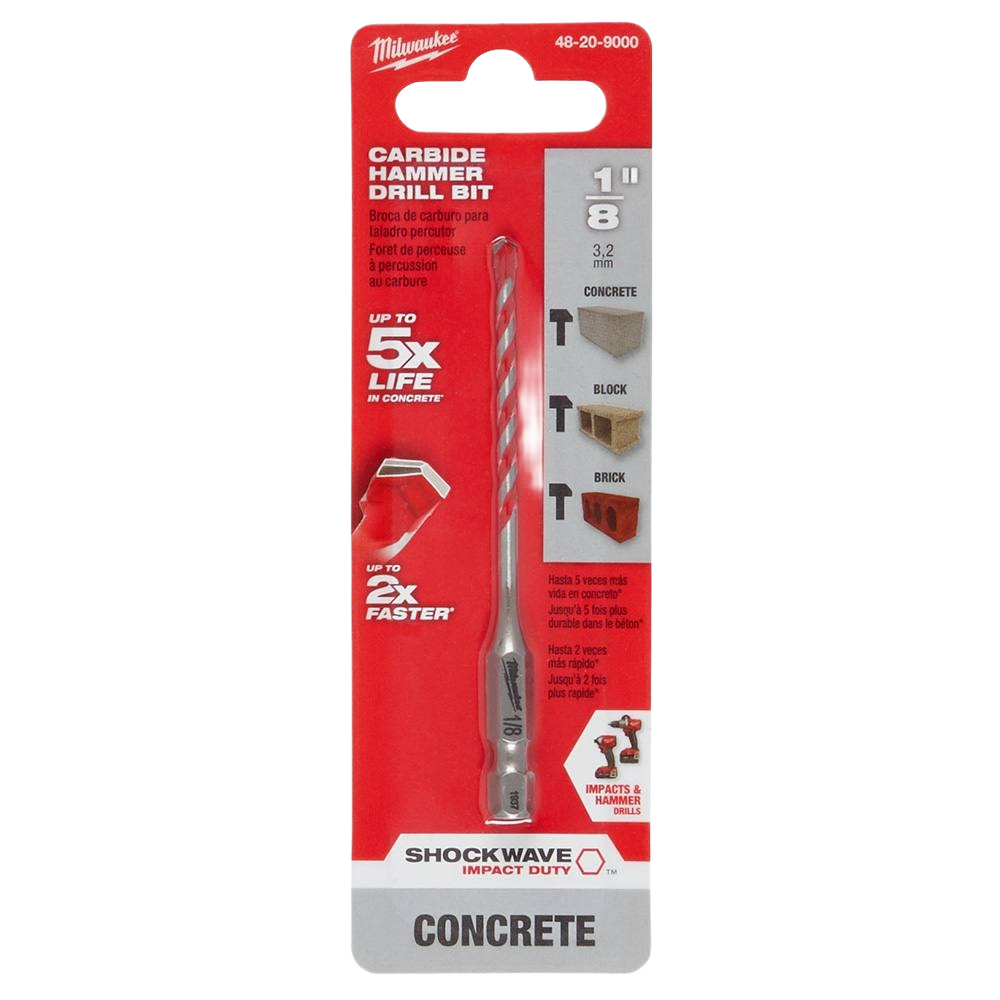 Milwaukee 1/8 inch carbide hammer drill bit for concrete, brick, and block in power tool accessories under $50