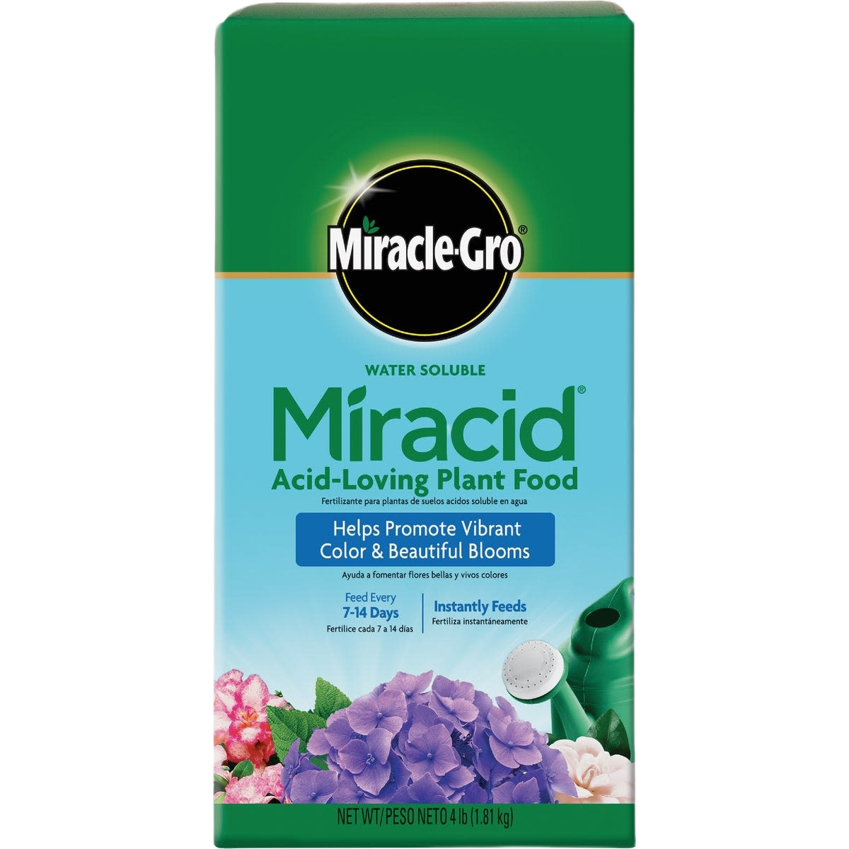 Green and blue Miracle-Gro Miracid fertilizer box for acid-loving plants in lawn and garden care collections