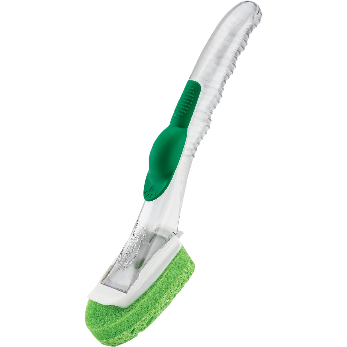 Dish brush with transparent handle and green cellulose sponge for cleaning in home improvement and cleaning tools collections