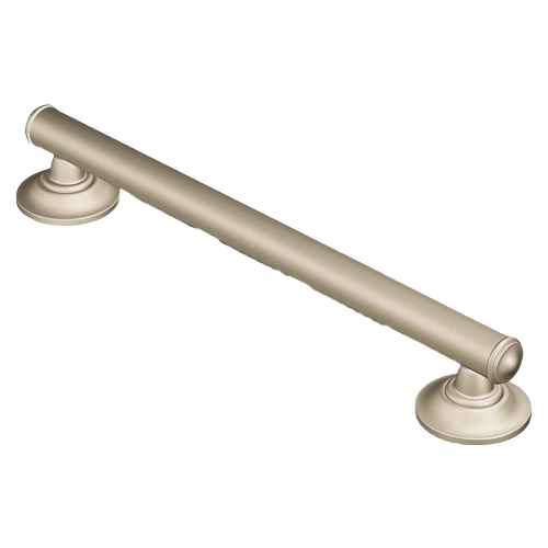 Brushed nickel bathroom grab bar with grip pad for safety and support in home improvement and accessibility collections