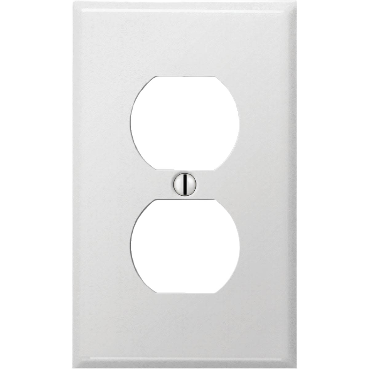 Smooth white stamped steel 1-gang outlet cover plate for home improvement electrical installations