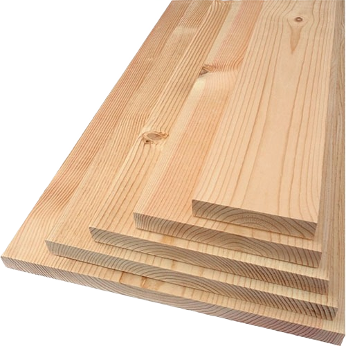 Stack of smooth pine wood boards with visible grain and knots for home improvement and woodworking projects