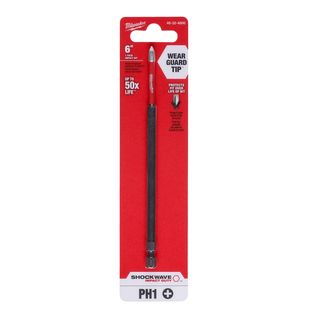 6-inch red and black SHOCKWAVE impact duty Phillips bit with Wear Guard Tip for power tool accessories and home improvement