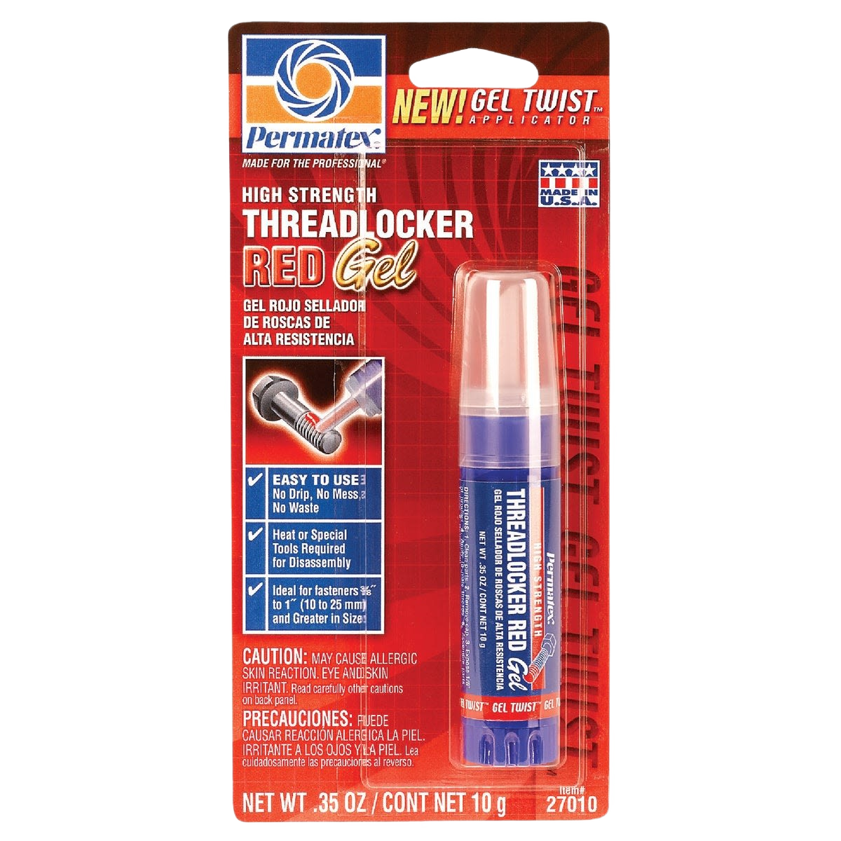 Red high-strength gel threadlocker with Gel Twist applicator for precise use in home improvement and paint supplies collections