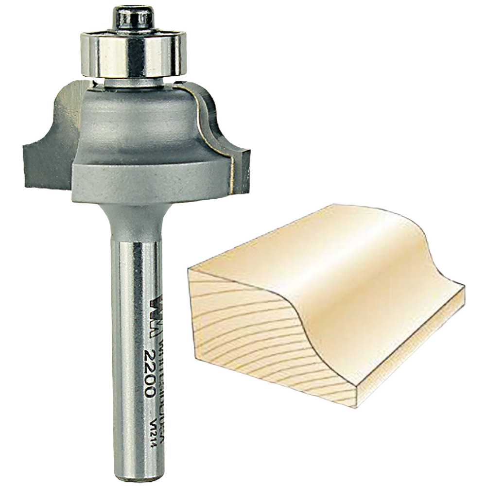 Router bit with bearing guide for creating decorative Roman ogee edges on wood in home improvement projects
