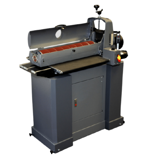 Industrial drum sander with open-ended design for wide sanding in power tools and home improvement projects