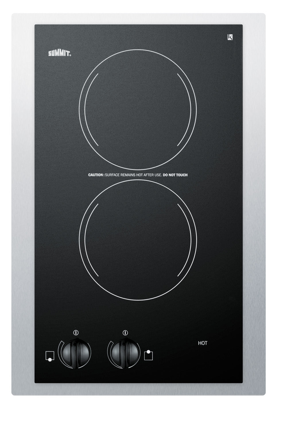 Two-burner radiant cooktop with black glass surface and stainless steel trim for compact kitchen home improvement tasks