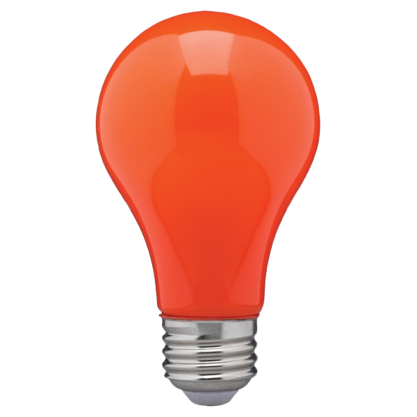 Orange LED light bulb with medium base, ideal for decorative lighting in home improvement and electrical collections.