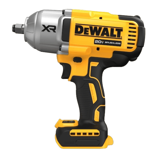 Cordless yellow and black high torque impact wrench with brushless motor for tools and home improvement tasks