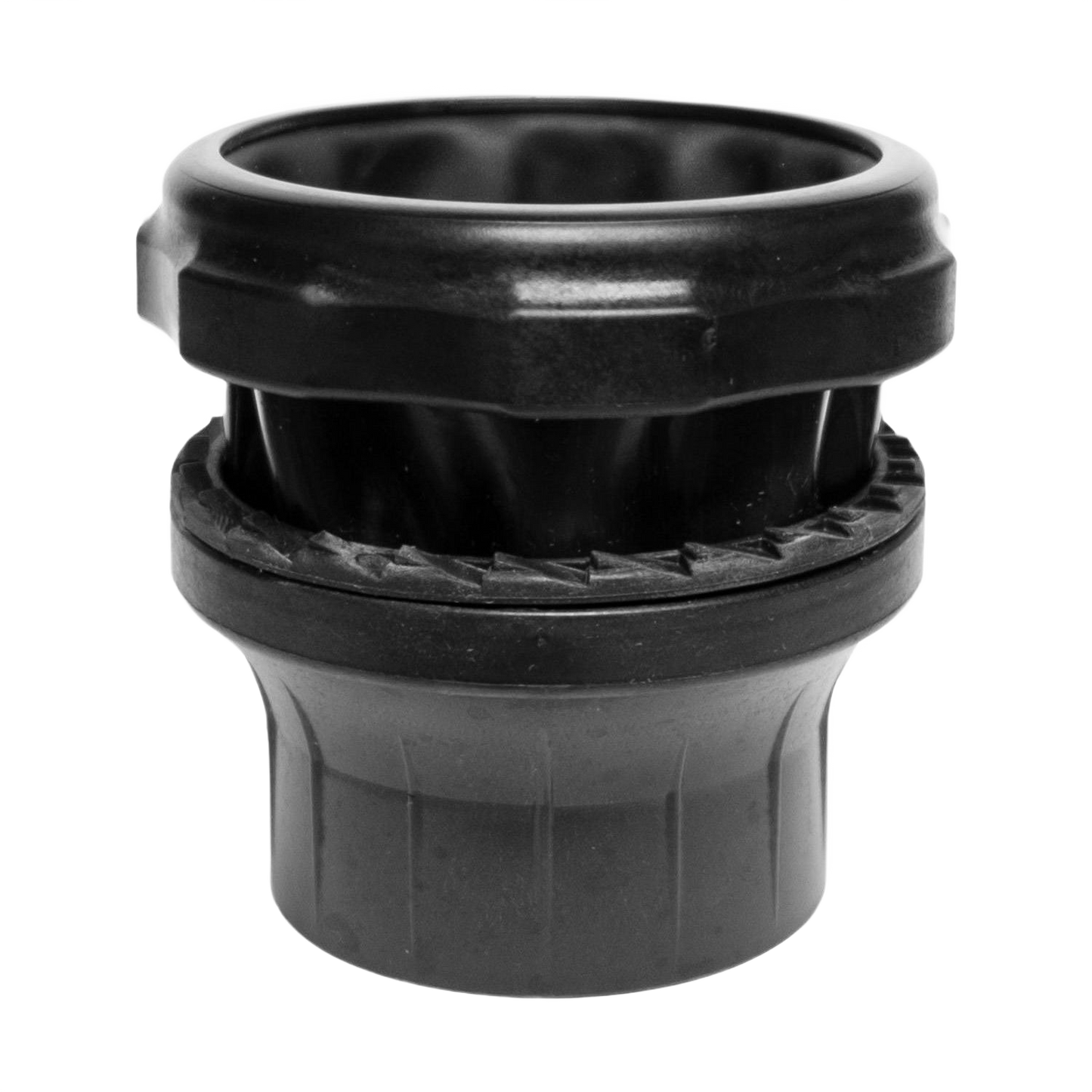 Black universal vacuum adapter designed for versatile connection in tools and home improvement tasks