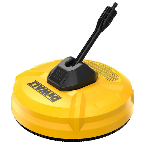 Yellow rotating surface cleaner attachment with black connector for pressure washers, designed for efficient outdoor cleaning in home improvement and tools sections.