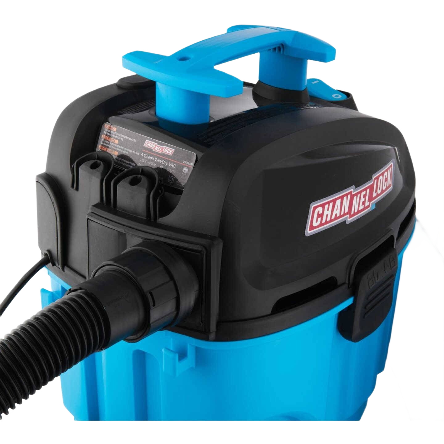 Blue and black contractor wet/dry vacuum with hose attachment designed for tools and home improvement tasks