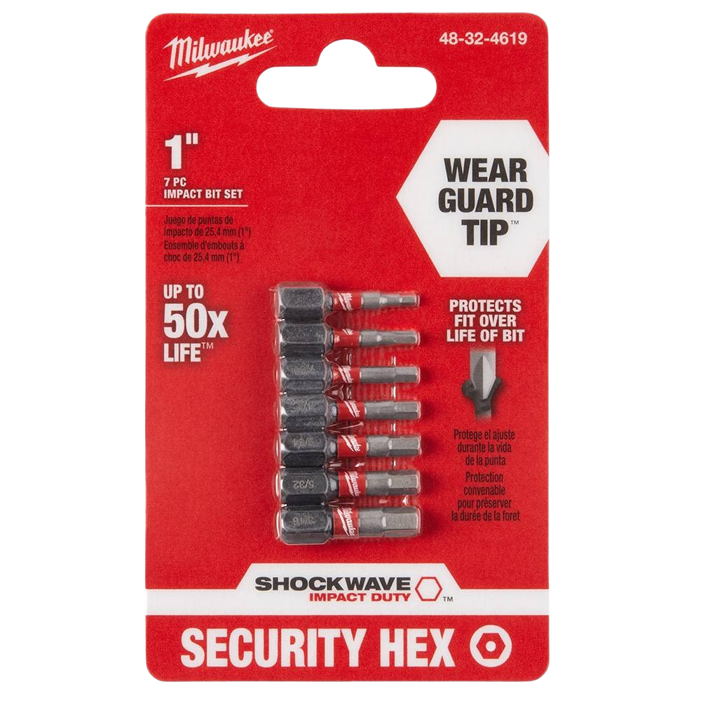 7-piece hex security insert bits set with wear guard tips for durability in power tool accessories and drill bits collections