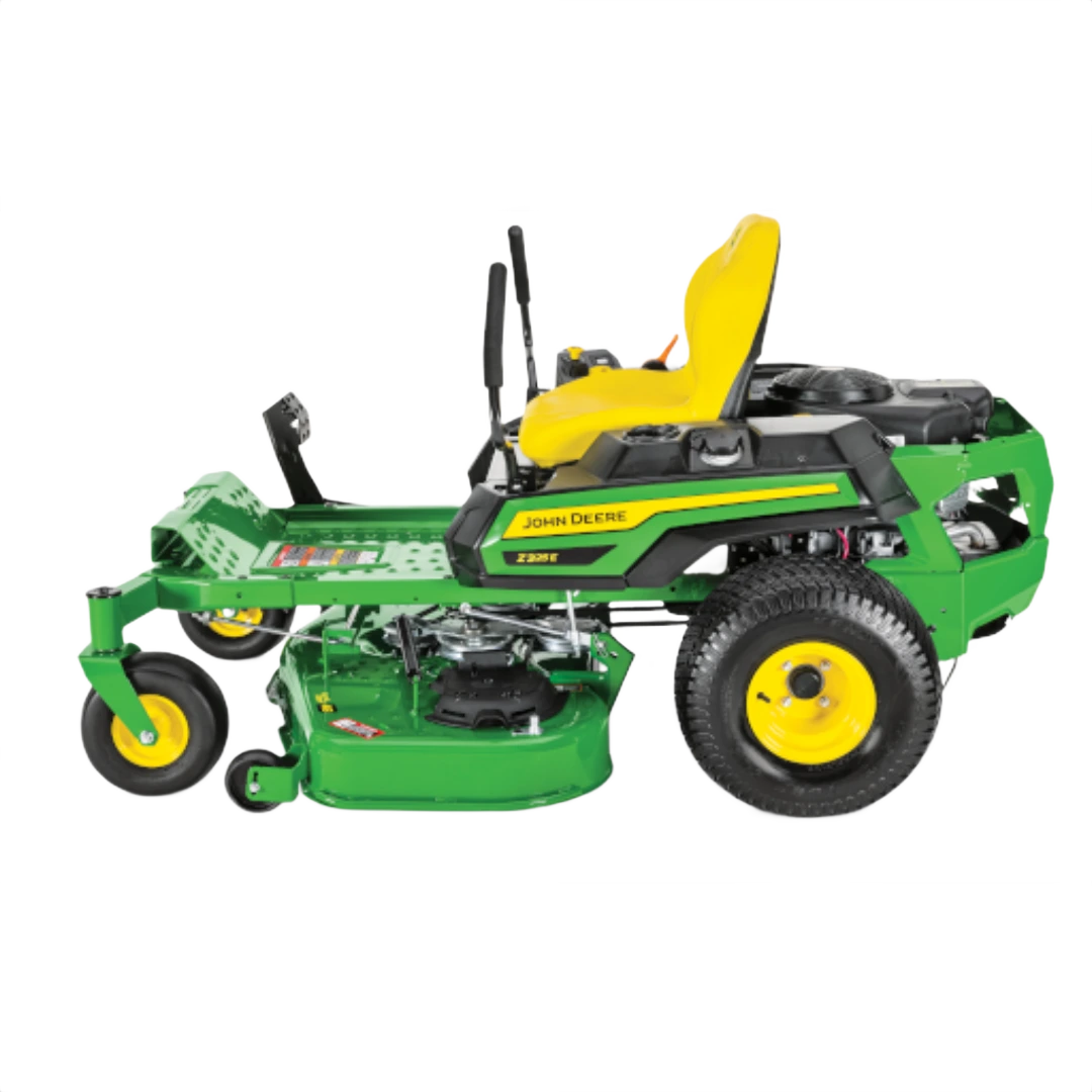 Green and yellow zero-turn riding mower with 48-inch cutting deck for outdoor lawn care and home improvement tasks